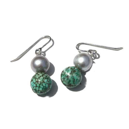 Earrings Turquiose and silver pearls