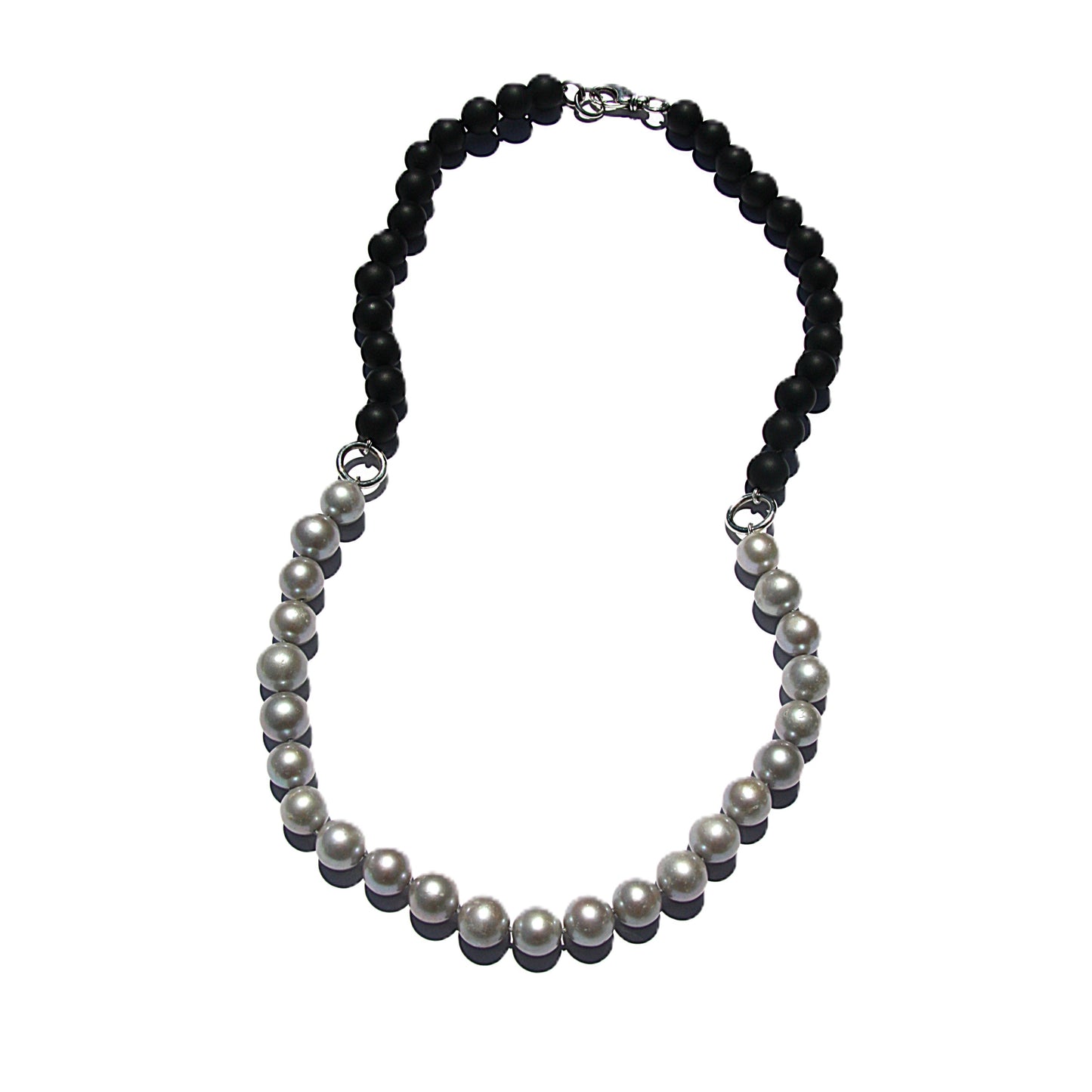 necklace silver pearl and onyx