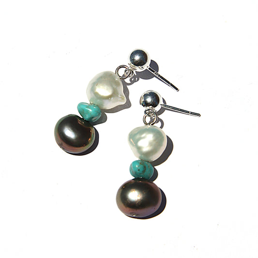 Pearl and Turquiose Drop Earrings