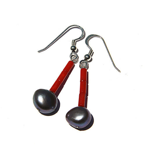 Black Pearl Coral Earrings