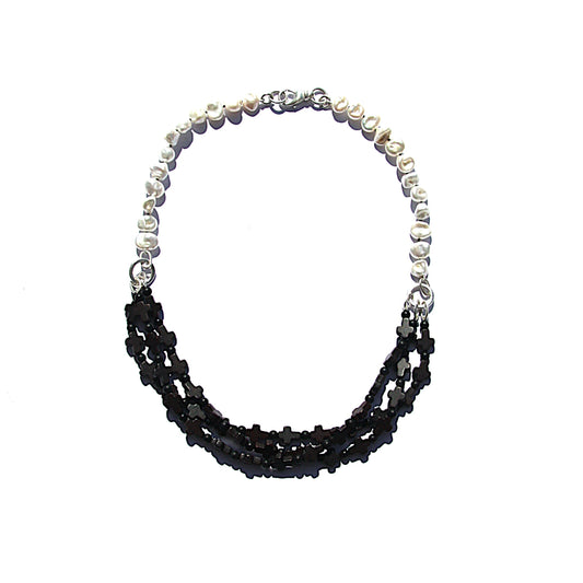 Stone cross necklace pearl back