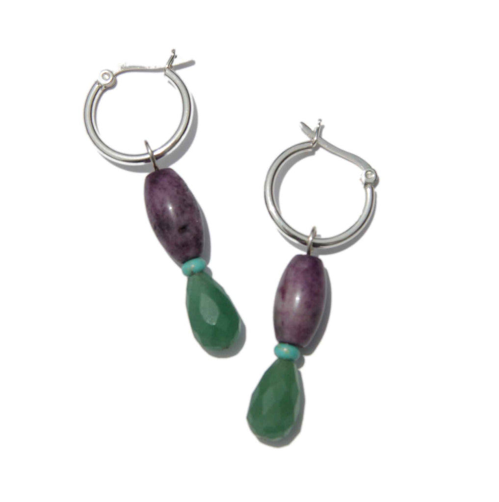 Charoite, quartz and turquoise earrings