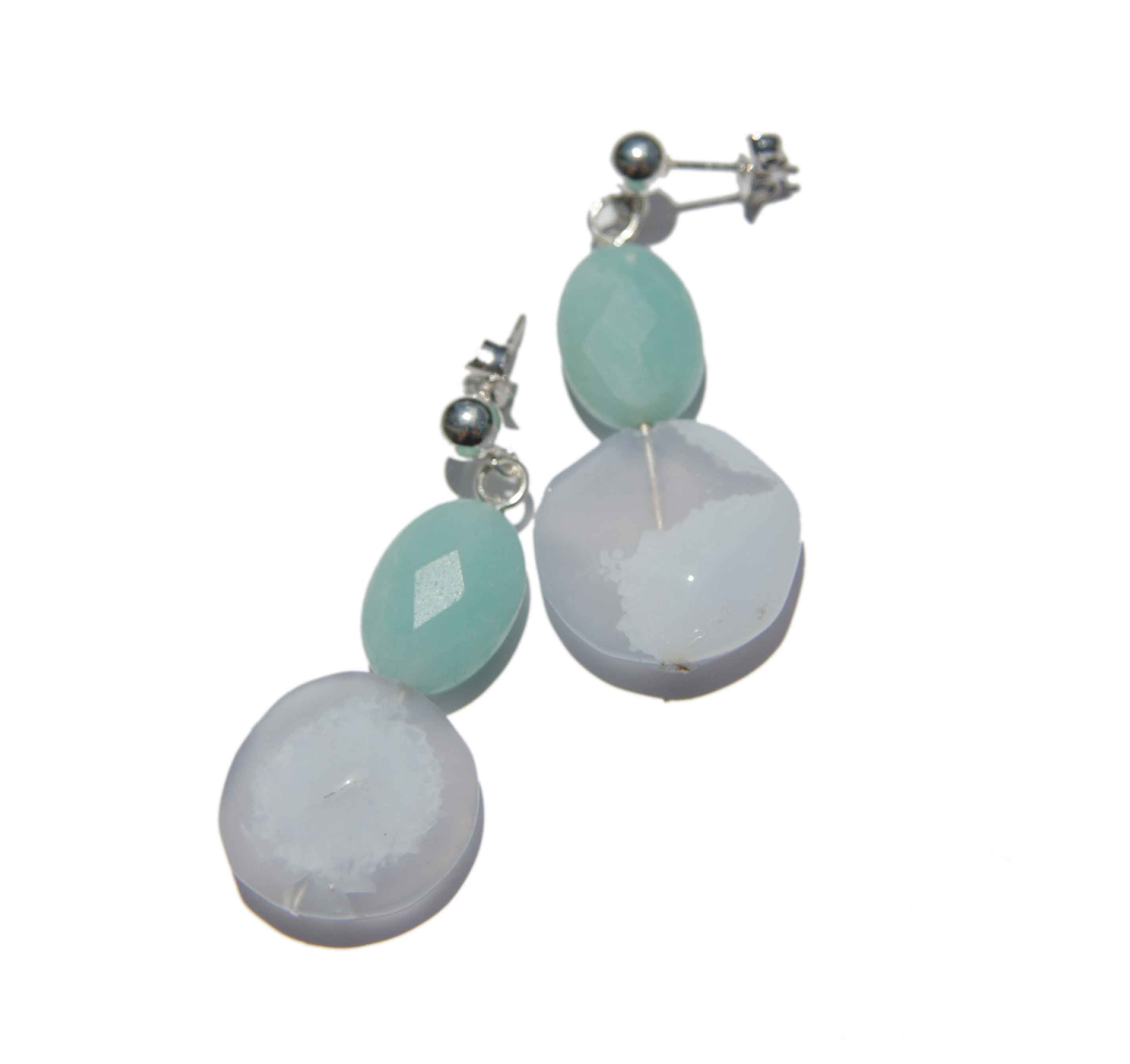 chalcedony and quartz earrings