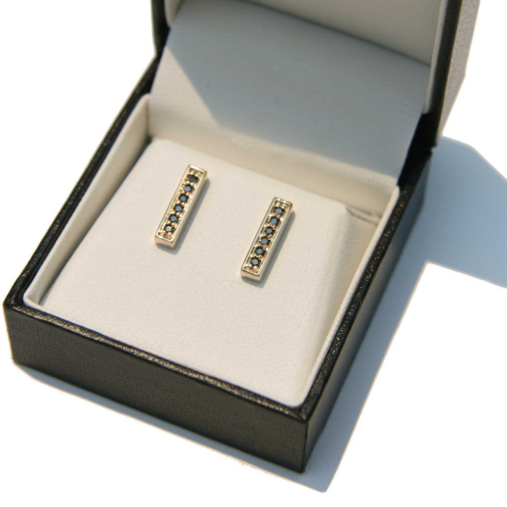 Gold 'Bar' Earrings with Black Diamonds