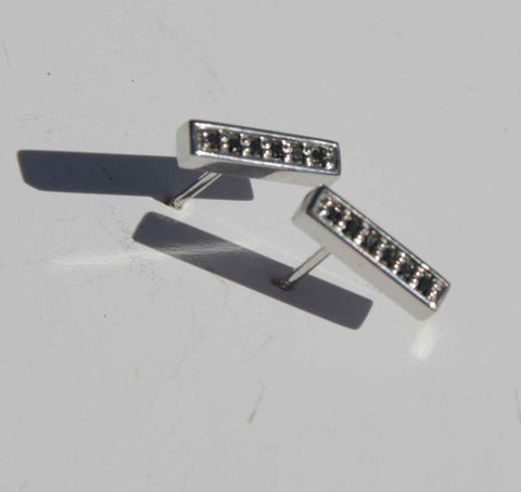 Silver and black diamond 'bar' earrings