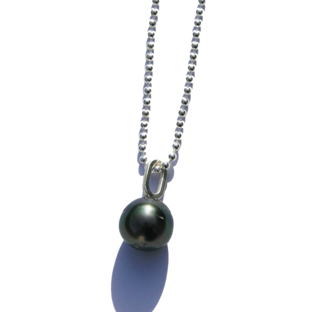 Tahitian pearl charm on silver ball chain