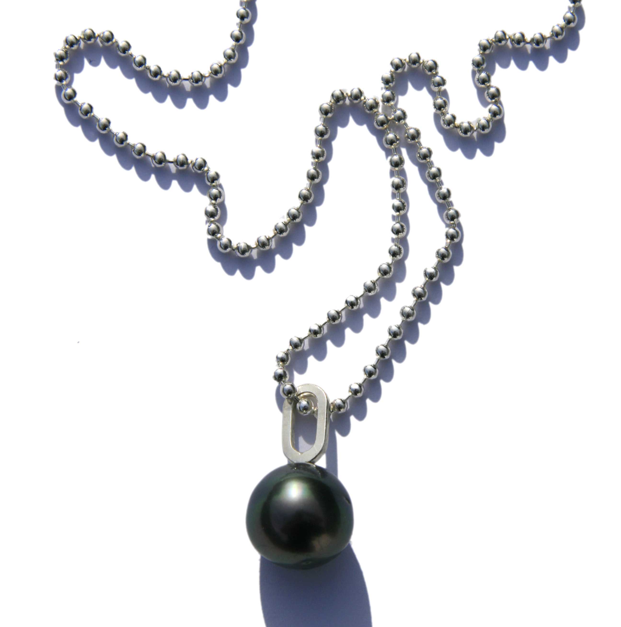 Tahitian pearl charm on silver ball chain
